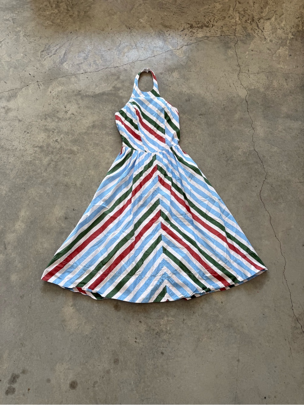 Maeve Striped Midi Dress in Light Blue, Red & Green